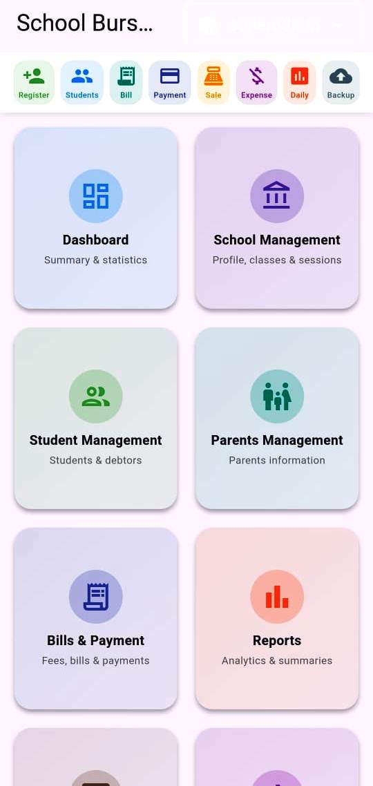 Digital School Manager mobile home screen